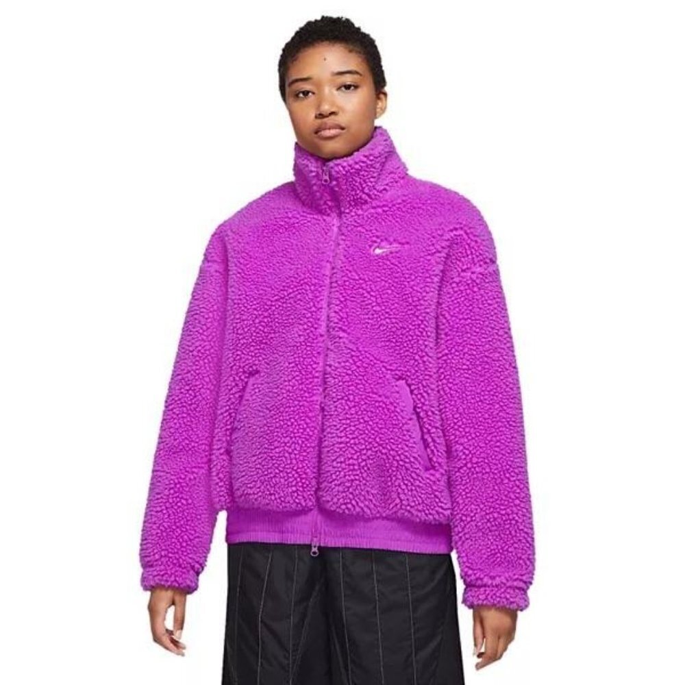 Vintage retro Nike Sherpa fuzzy thick purple pink jacket coat - Picture 3 of 10
